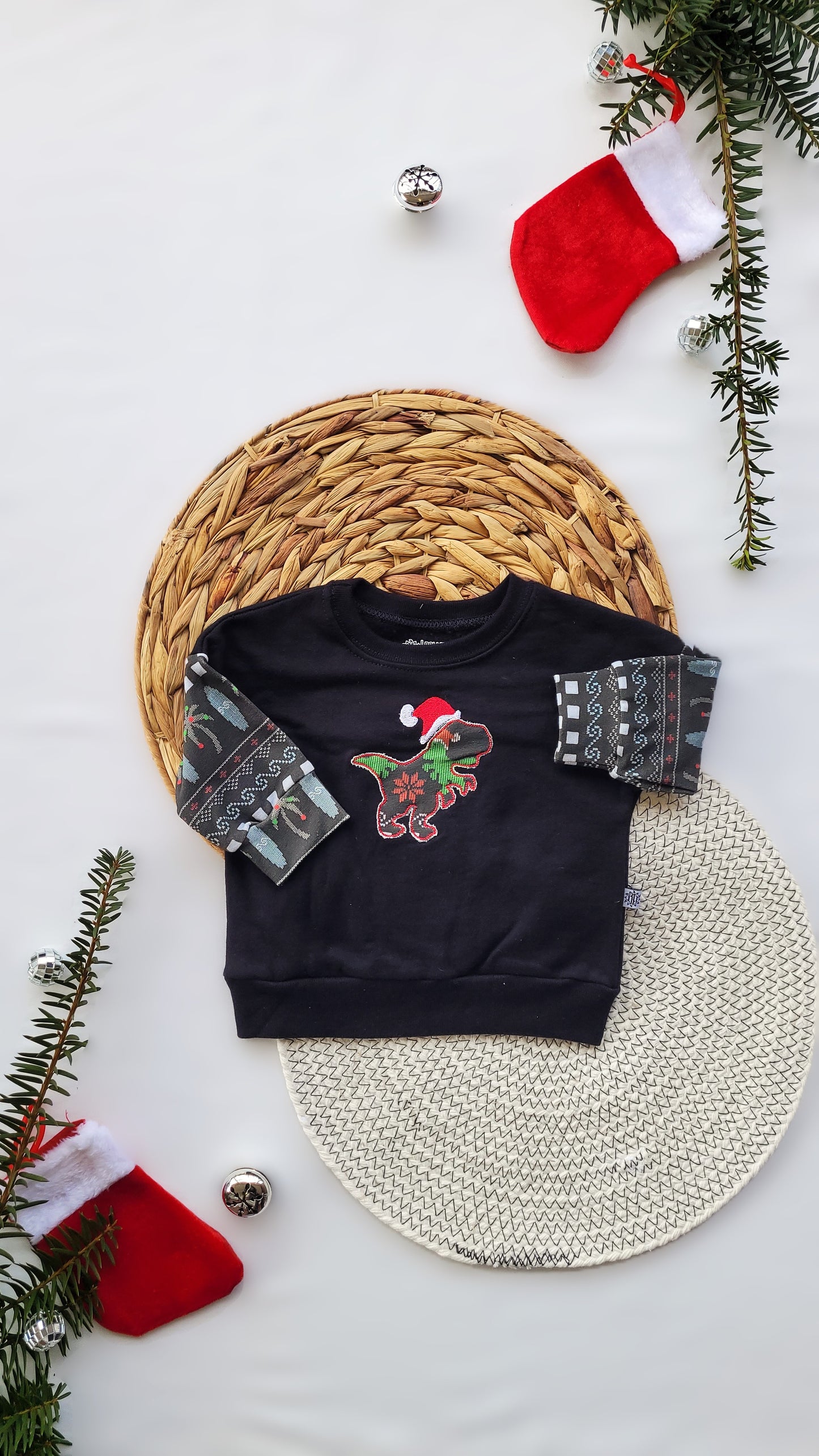 Holiday Dino Applique Oversized Drop Shoulder Sweater