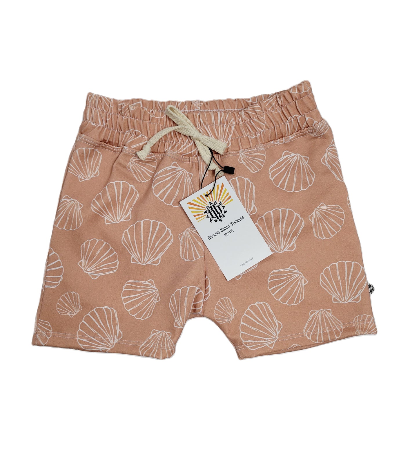 Front of  Boys Copper Swim Shorts with white outlined scallops