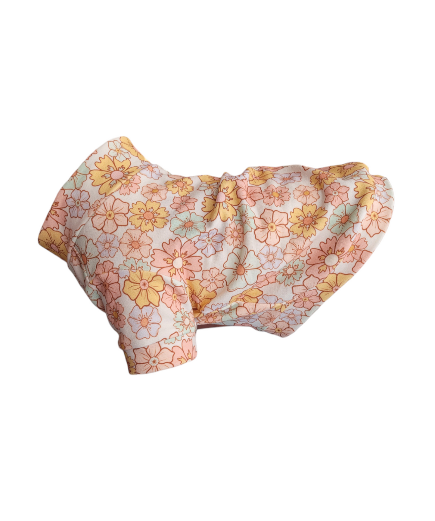 Organic Dog Sweater. Light pink dog sweater with pastel flower print