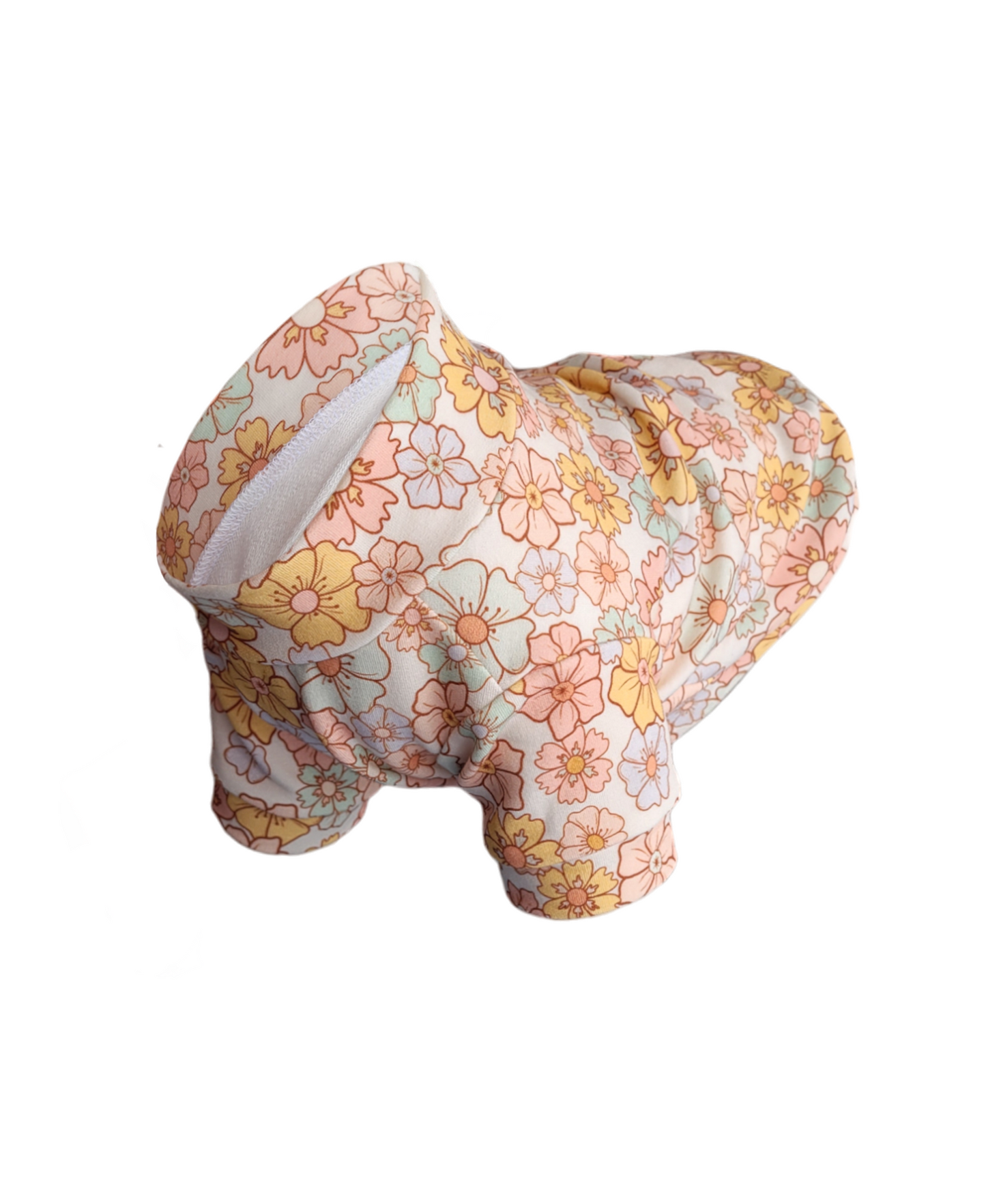Organic Dog Sweater. Light pink dog sweater with pastel flower print