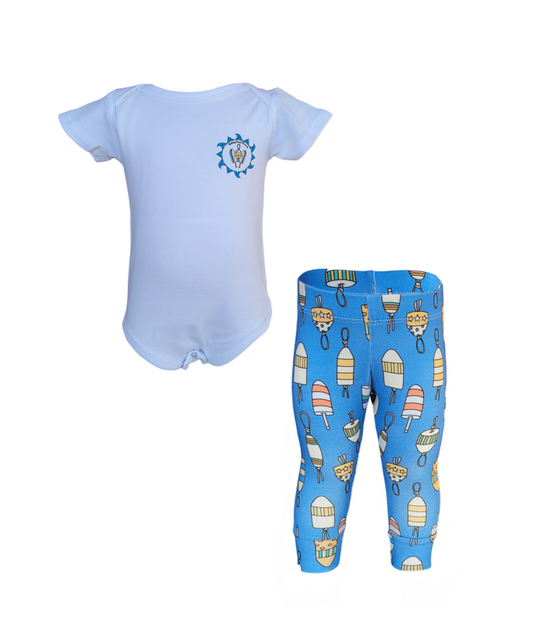Toddler Buoy Pajama Set. Organic white Onesie with matching Buoy pants.