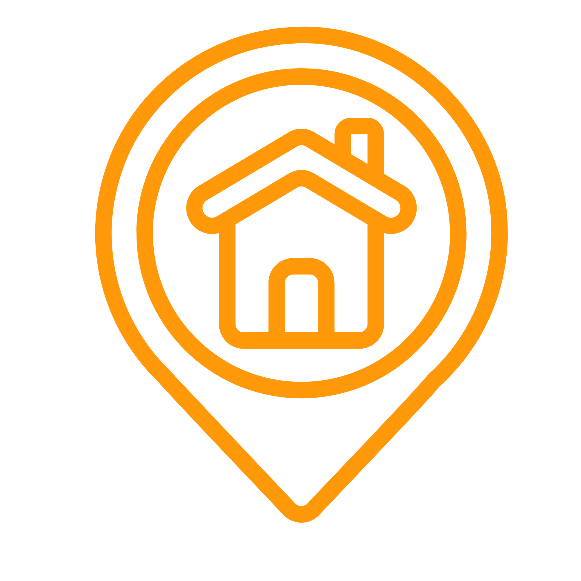 Orange location pin icon with a house in the center – symbolizing locally made or small business production